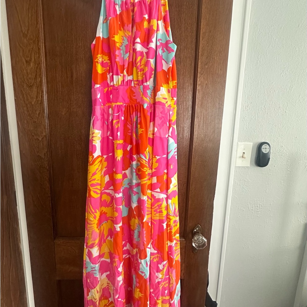 Jude Connally Pink Orange Yellow Floral Maxi Dress